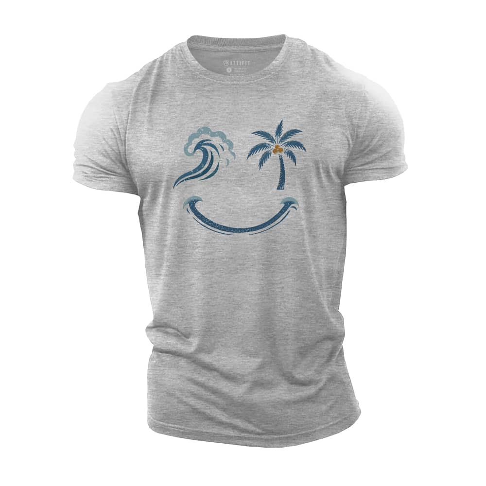 Wave Palm Smiley Cotton T-Shirt