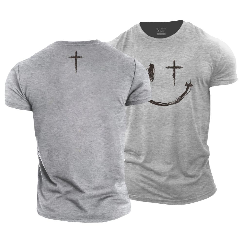 Cross Smiley Face Cotton T-Shirt