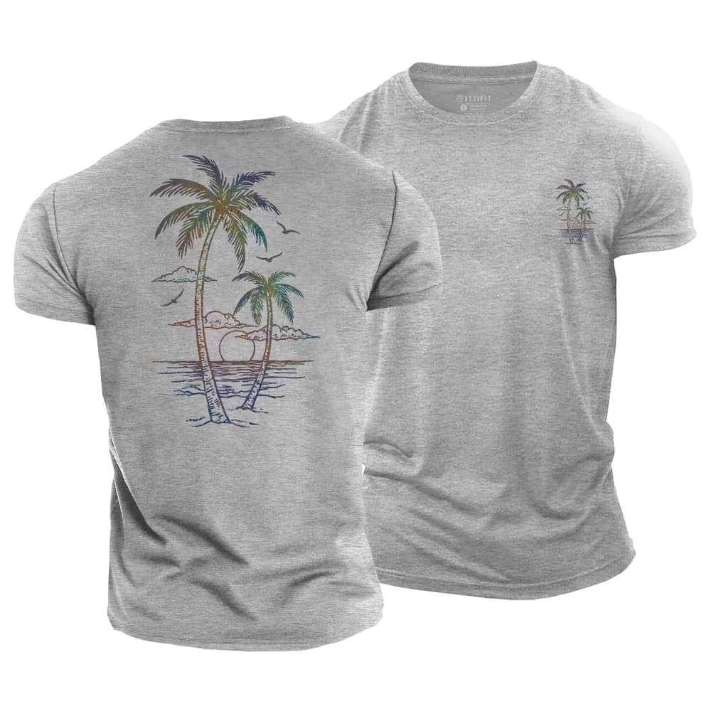 Vibrant Palm Scene Cotton T-Shirt