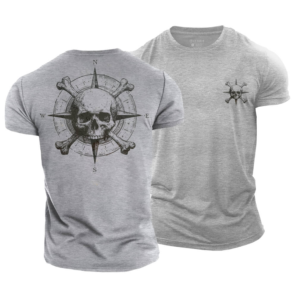 Adventure Compass Skull Cotton T-Shirt