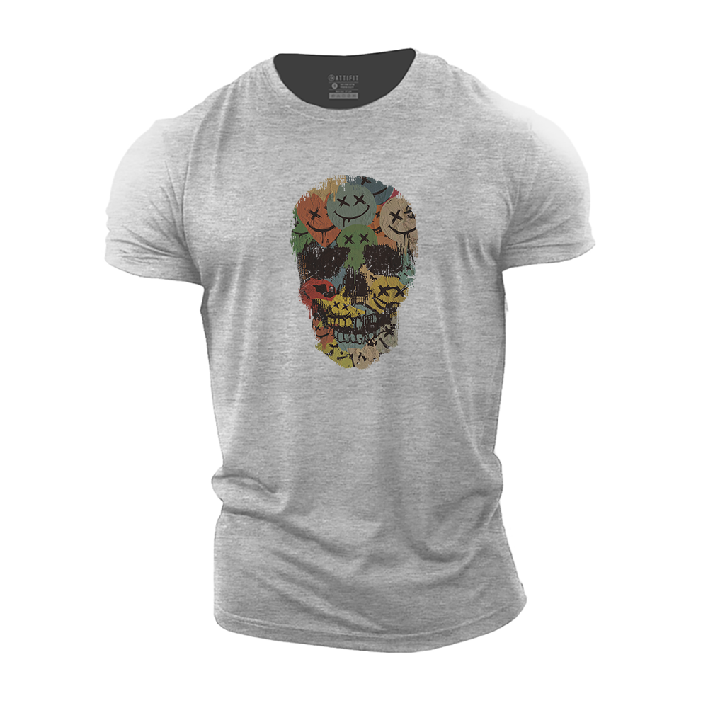 Colorful Smiley Skull Cotton T-Shirt