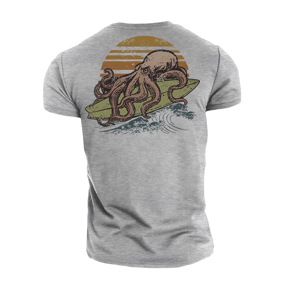 Octopus Surfing Cotton T-Shirt