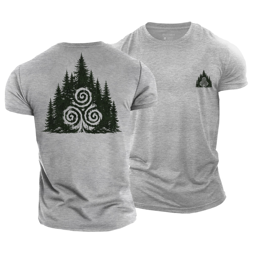 Celtic Triskele Forest Cotton T-Shirt