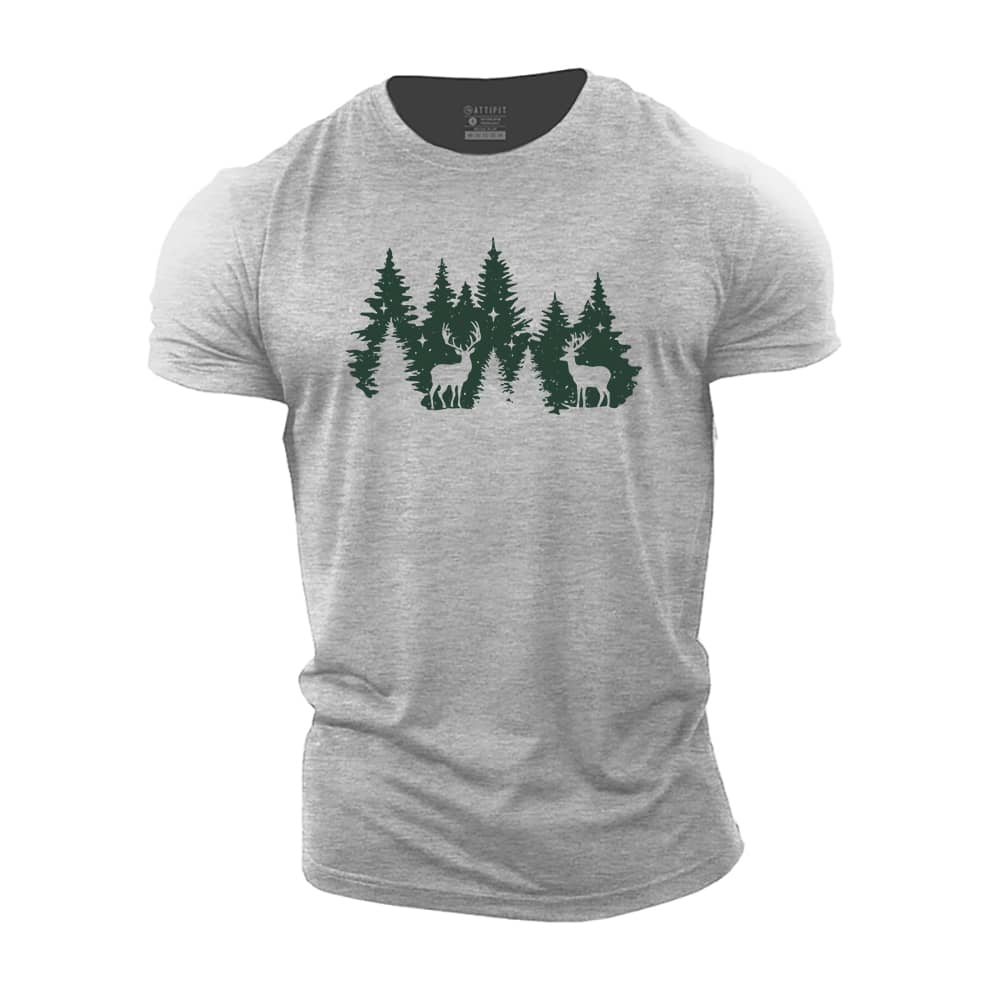 Christmas Forest Deer Cotton T-Shirt