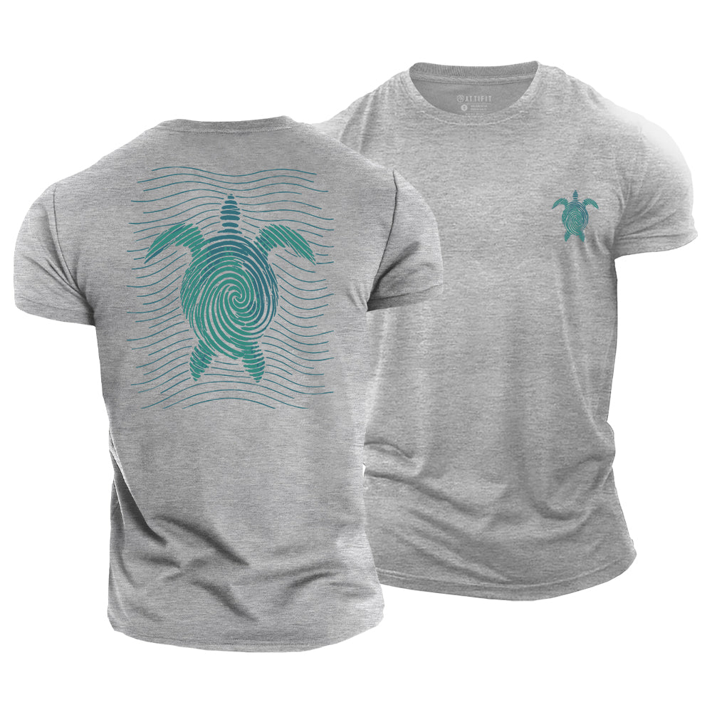 Wave Line Turtle Cotton T-Shirt