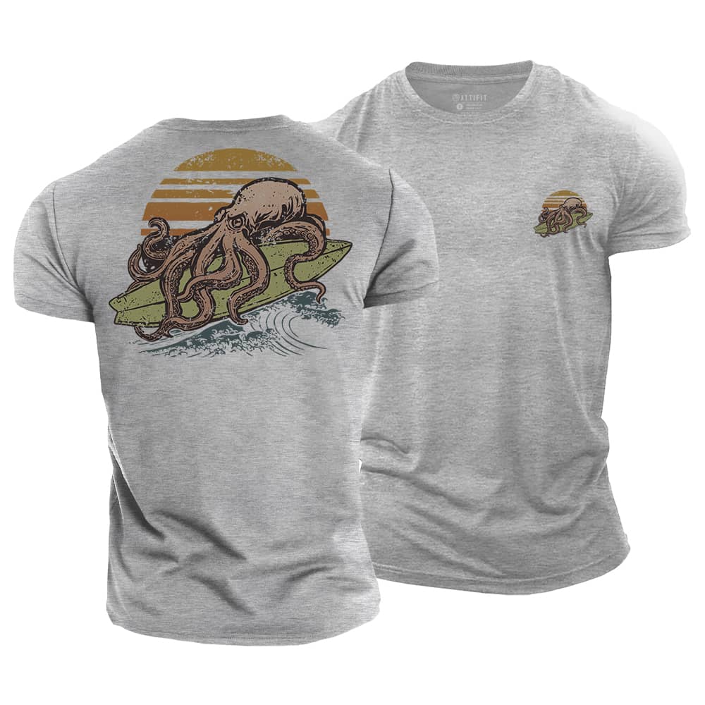 Octopus Surfing Cotton T-Shirt