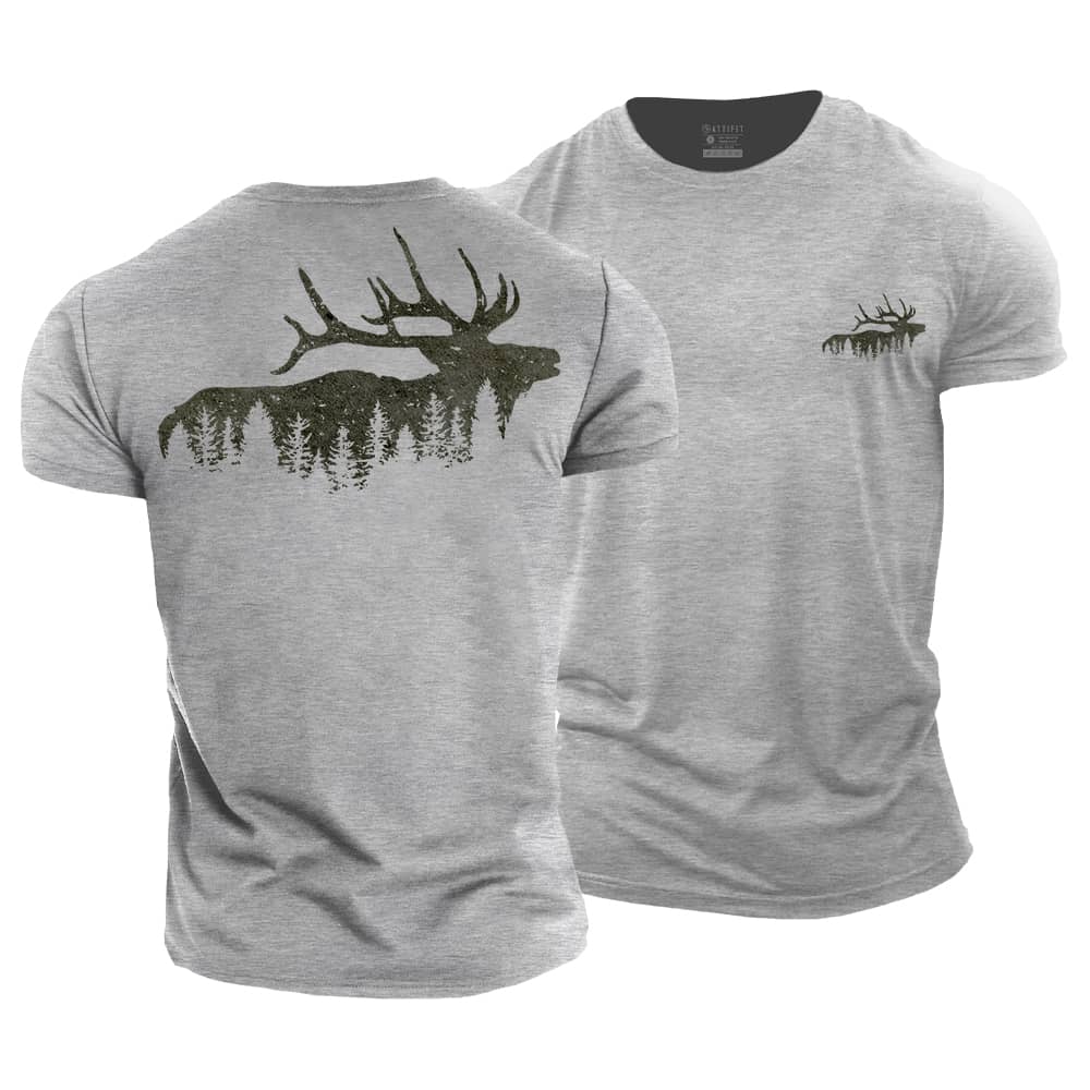 Elk And Forest Cotton T-Shirt