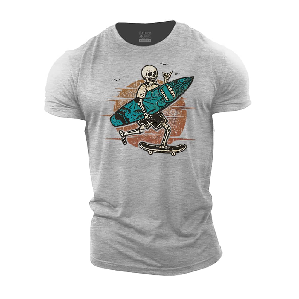 Surfing Skeleton Cotton T-Shirt