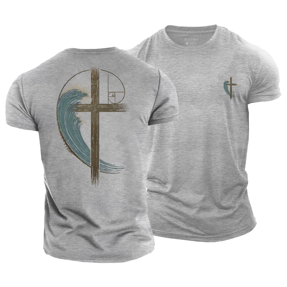 Wave Cross Christian Cotton T-Shirt