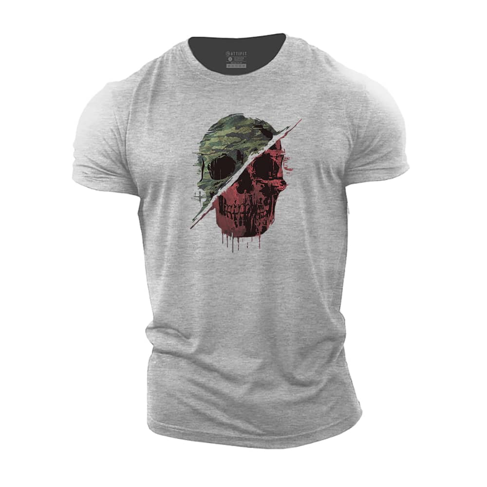 Retro Camouflage Skull Cotton T-Shirt