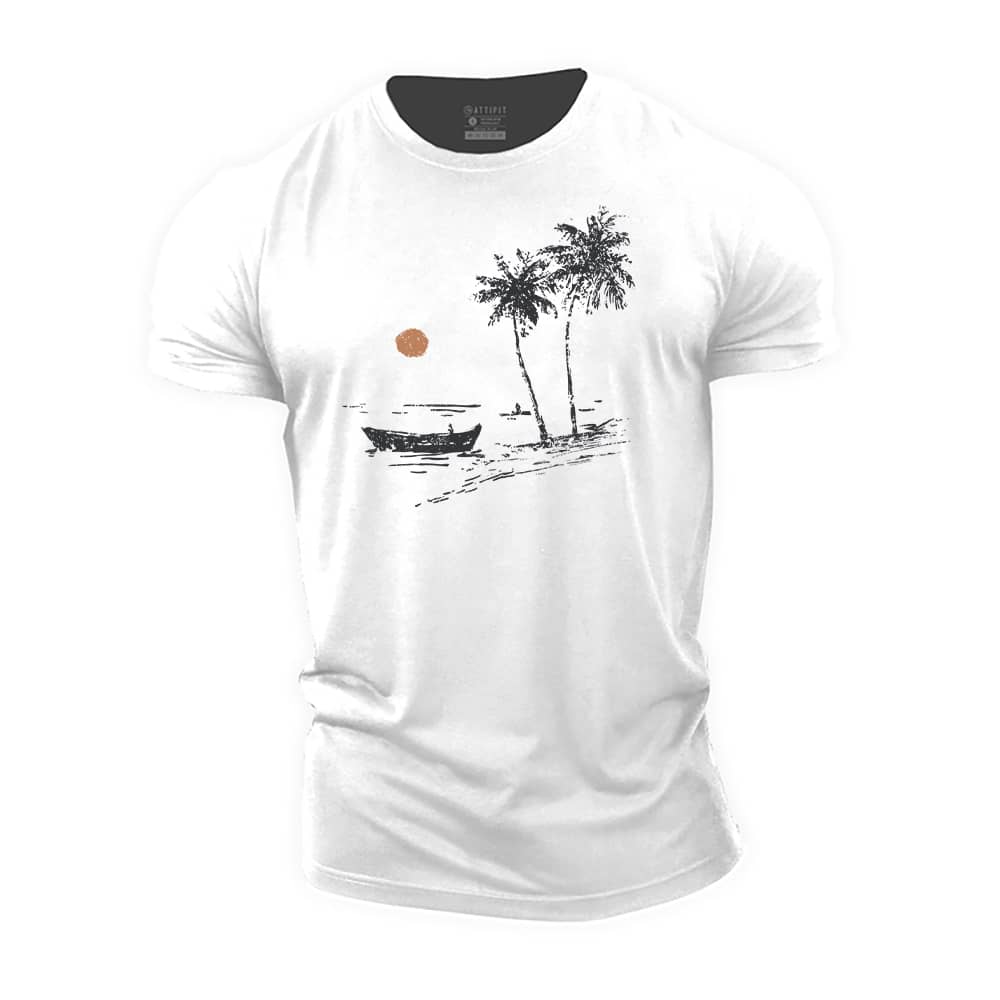 Simple Beach View Cotton T-Shirt