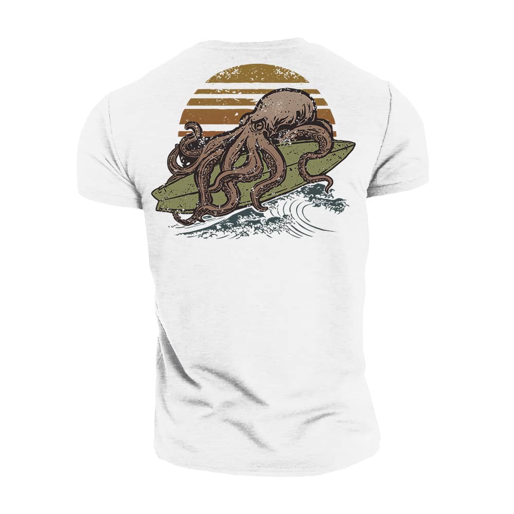 Octopus Surfing Cotton T-Shirt