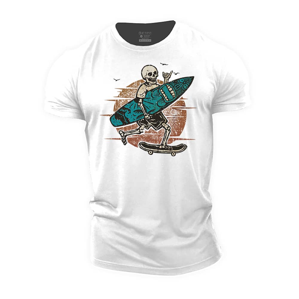Surfing Skeleton Cotton T-Shirt
