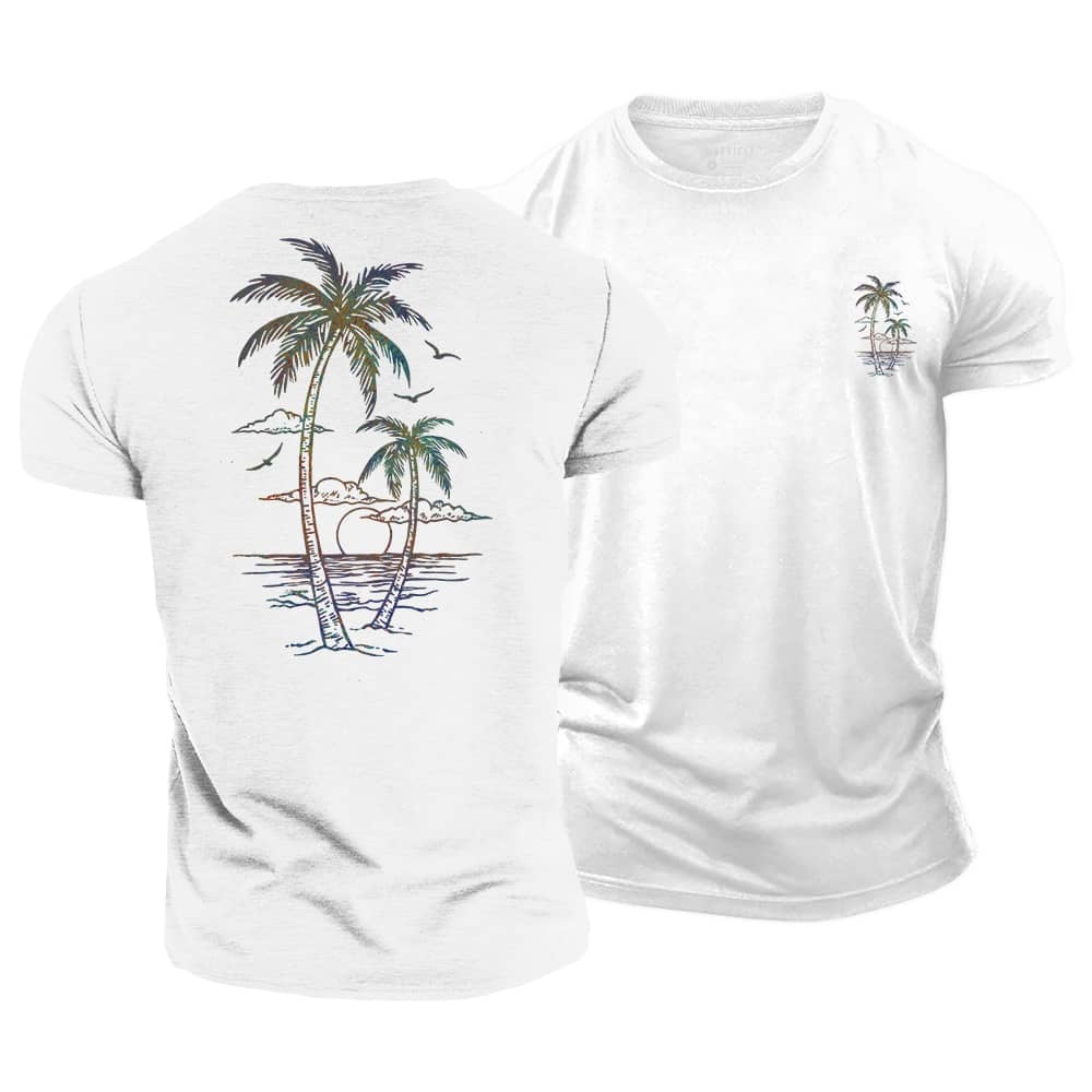 Vibrant Palm Scene Cotton T-Shirt