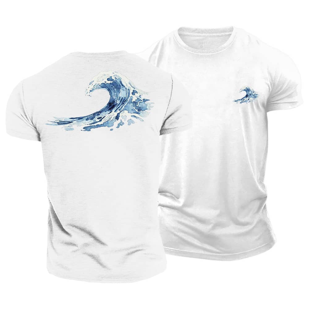 Watercolor Ocean Waves Cotton T-Shirt