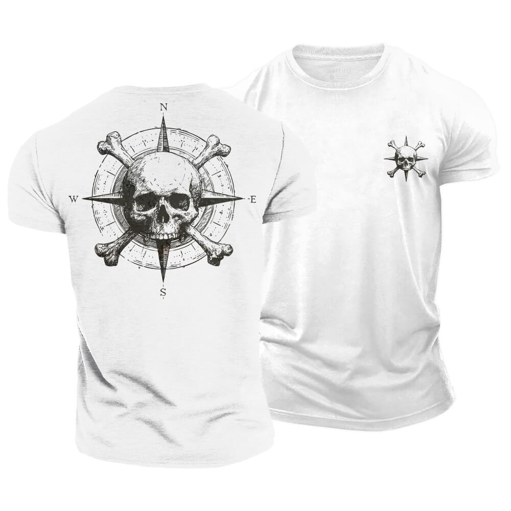 Adventure Compass Skull Cotton T-Shirt