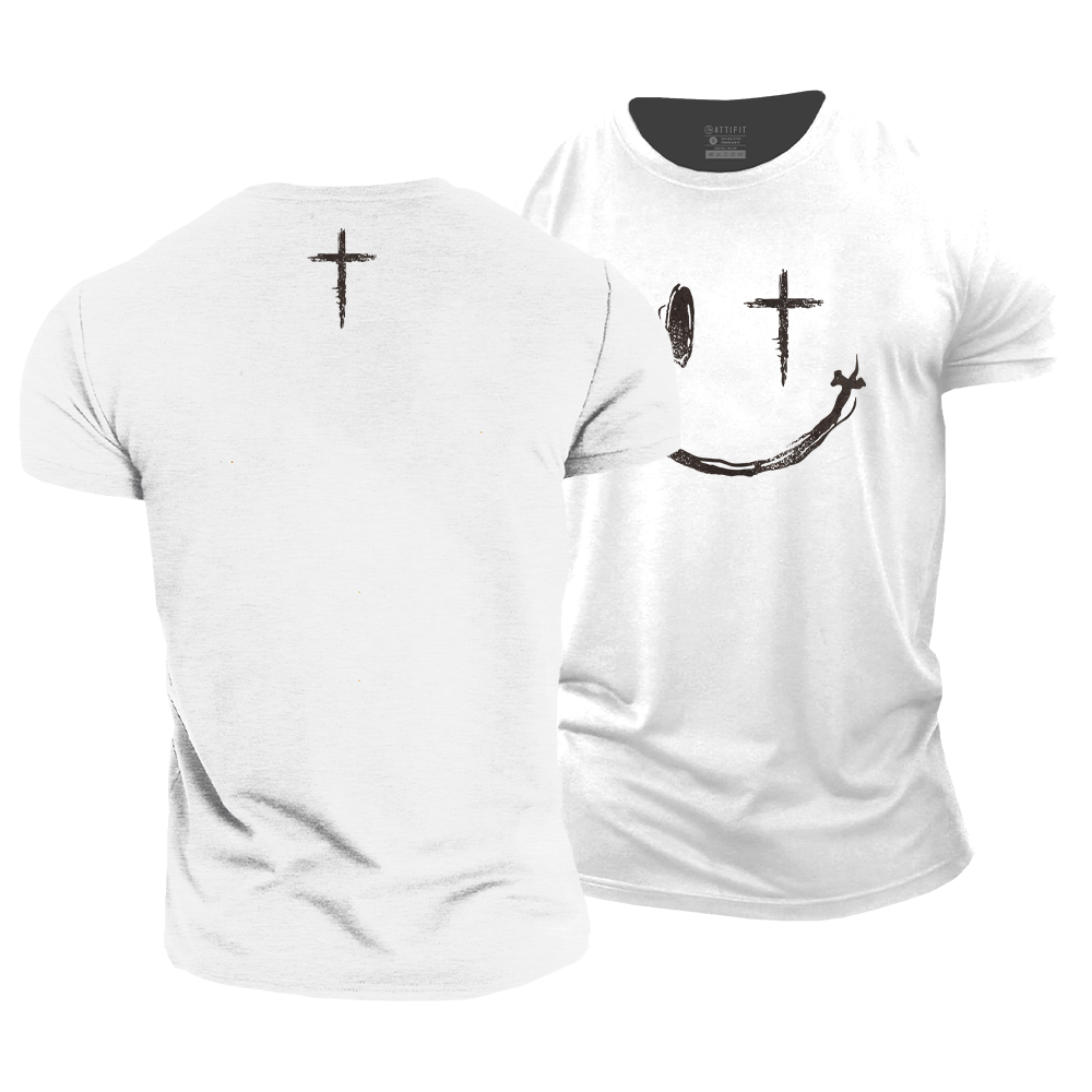 Cross Smiley Face Cotton T-Shirt