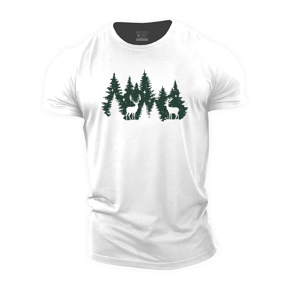 Christmas Forest Deer Cotton T-Shirt