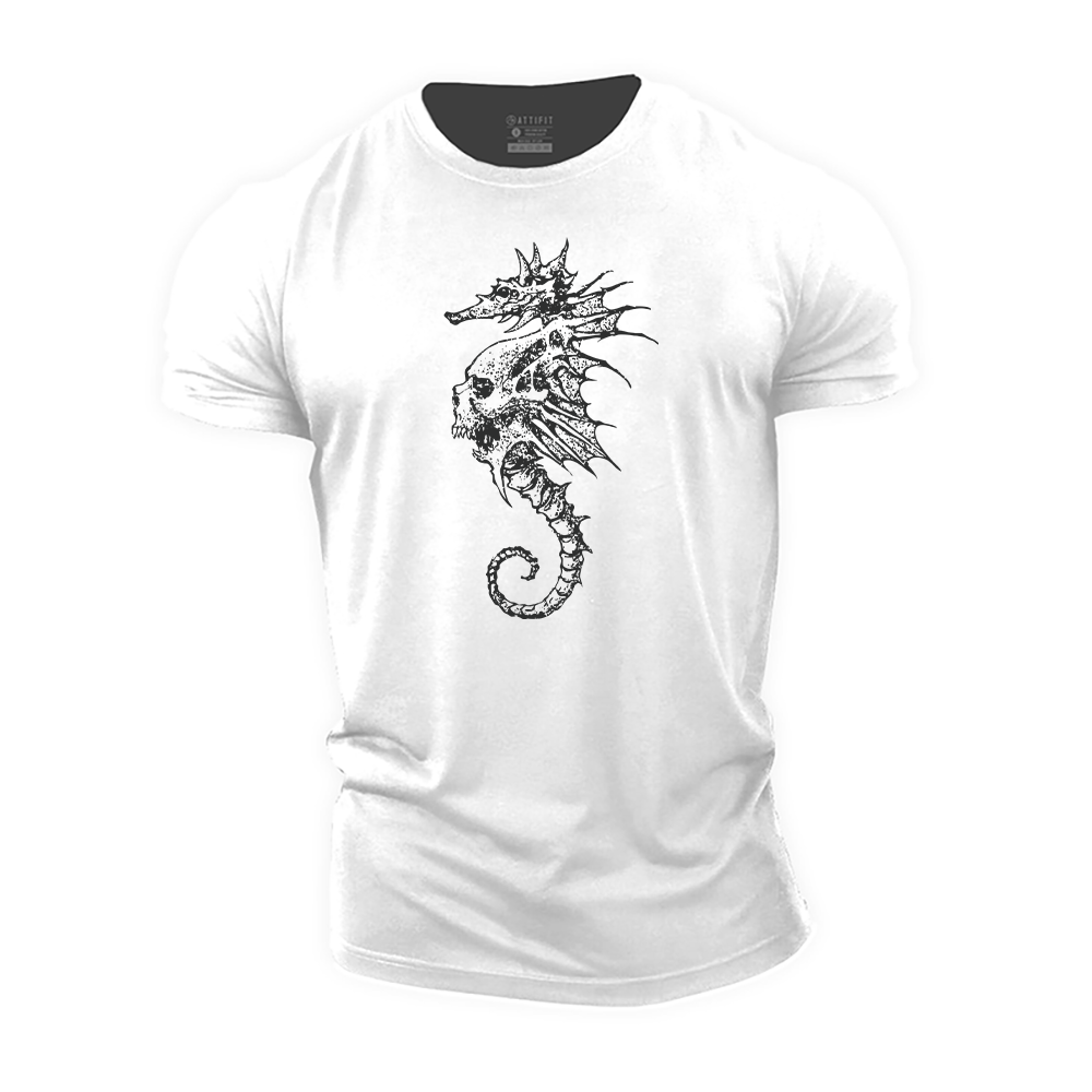 Seahorse Skeleton Cotton T-Shirt