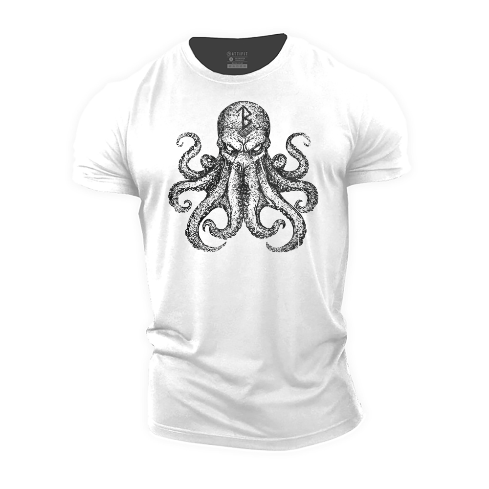 Viking Rune Octopus Cotton T-Shirt