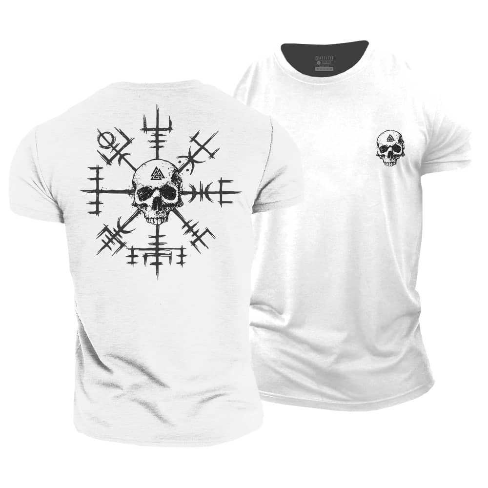Viking Compass Skull Cotton T-Shirt