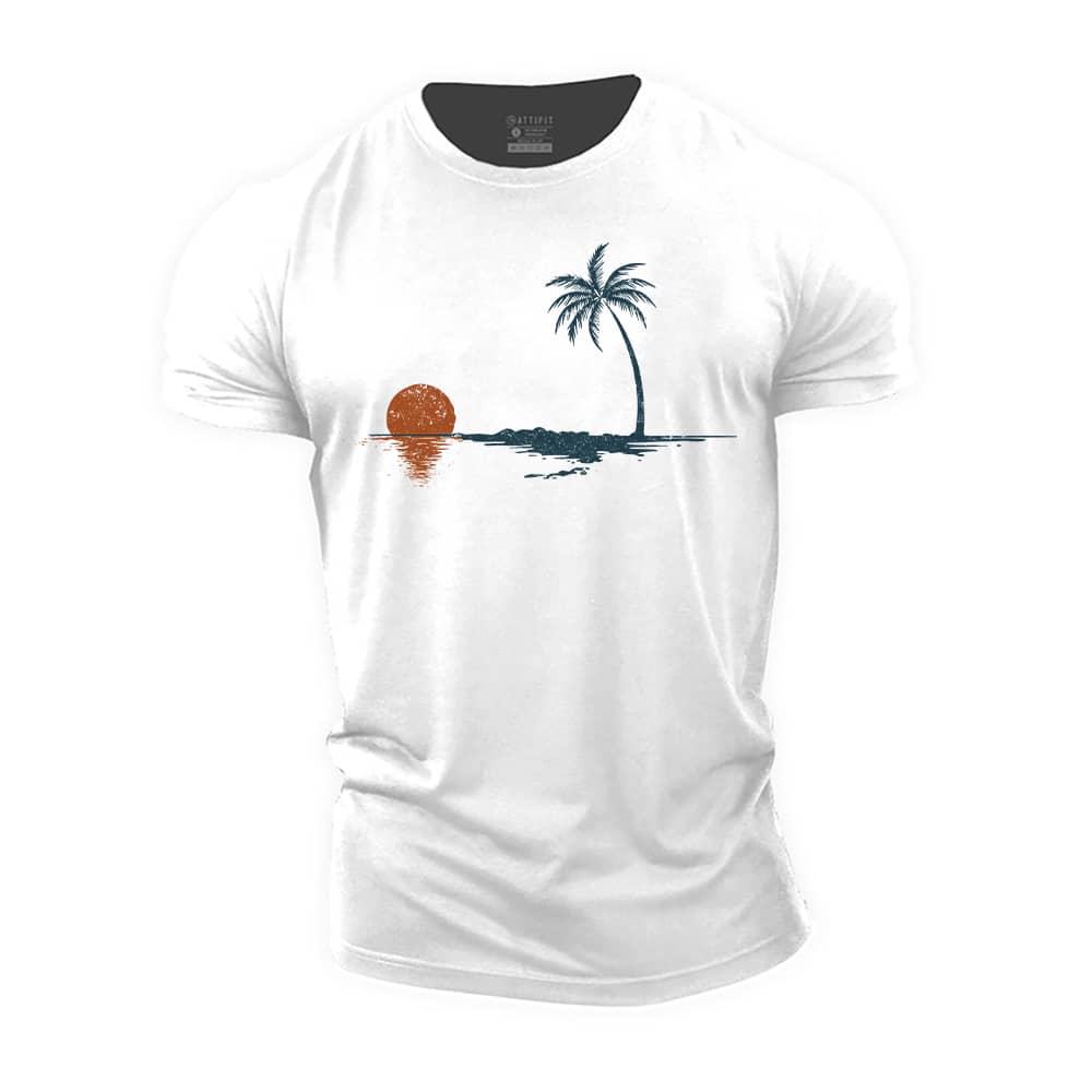 Palm Sunset Reflection Cotton T-Shirt