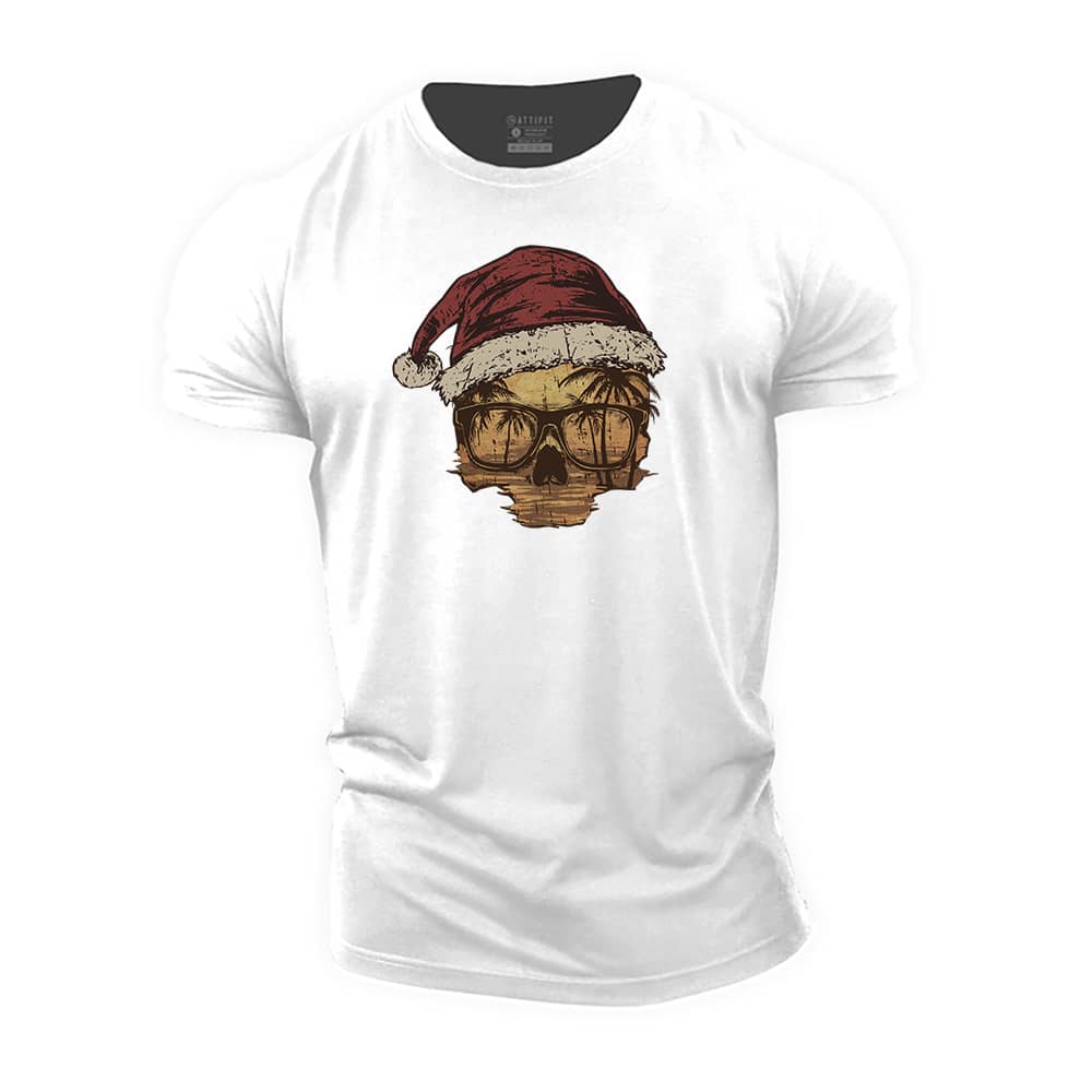 Christmas Sunset Skull Cotton T-Shirt