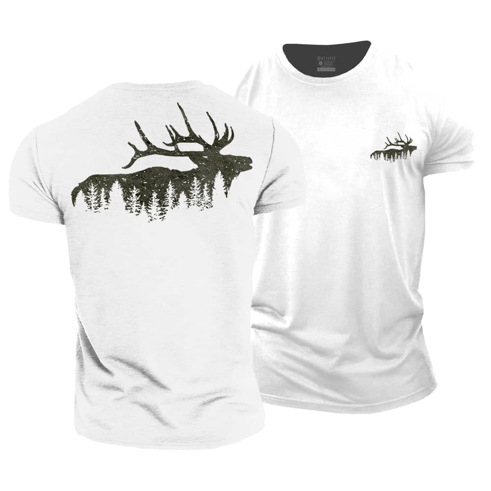 Elk And Forest Cotton T-Shirt