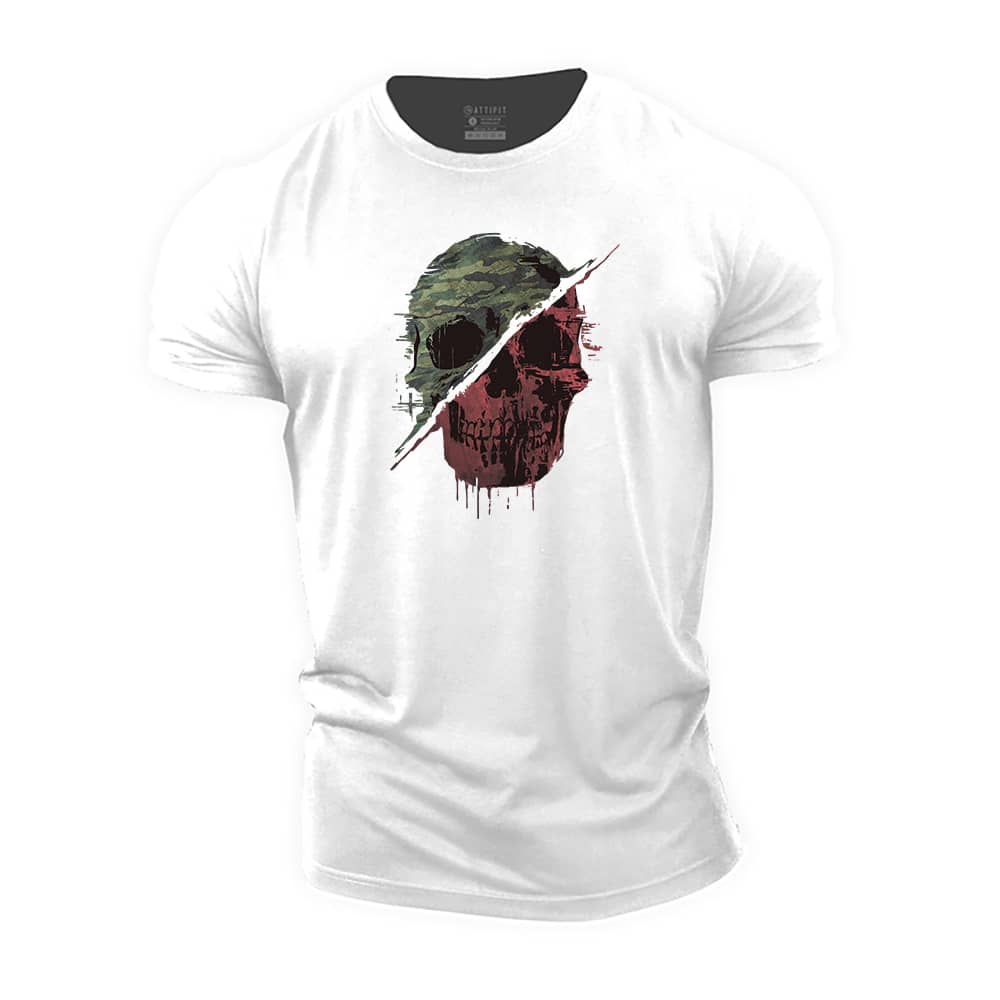 Retro Camouflage Skull Cotton T-Shirt