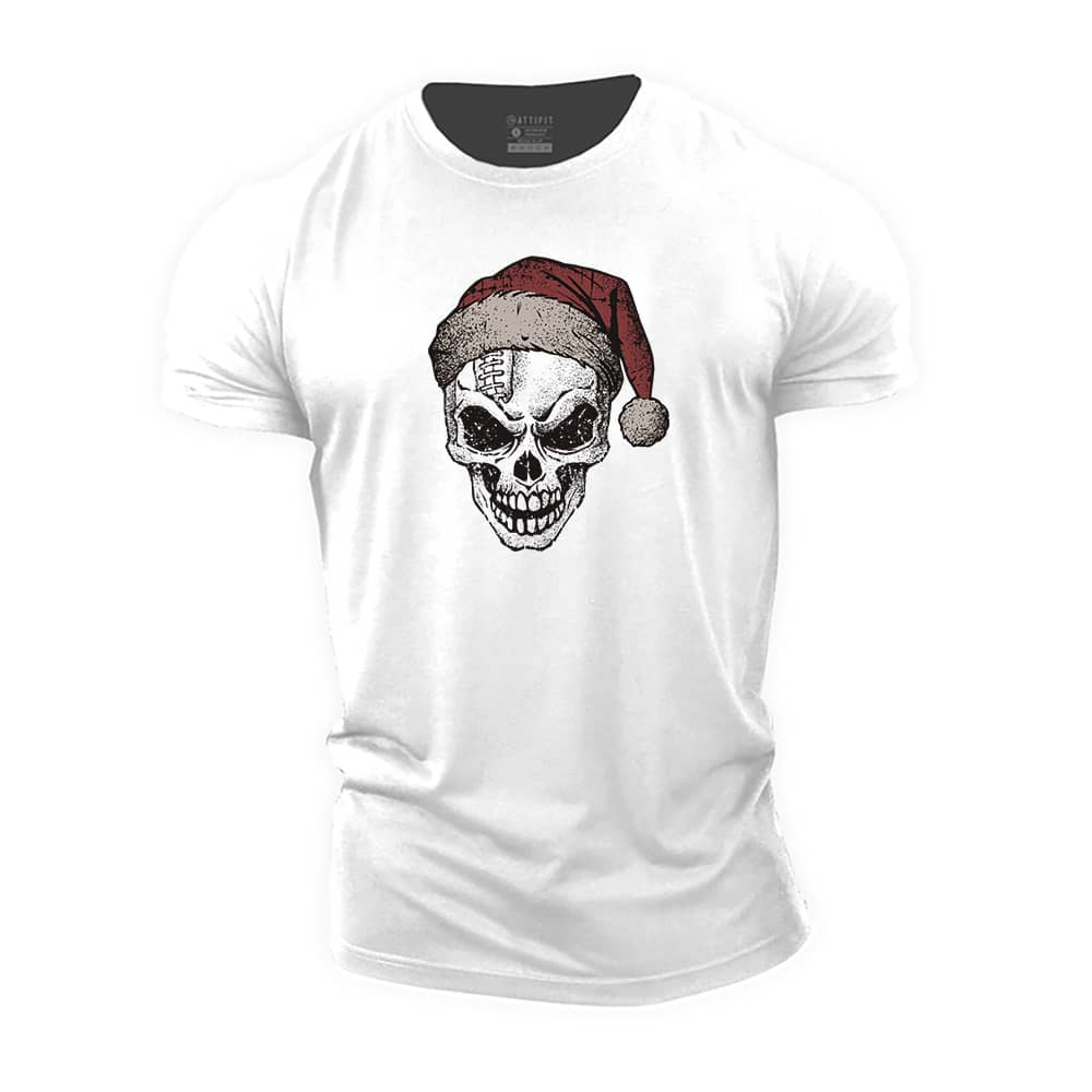 Christmas Football Skull Cotton T-Shirt
