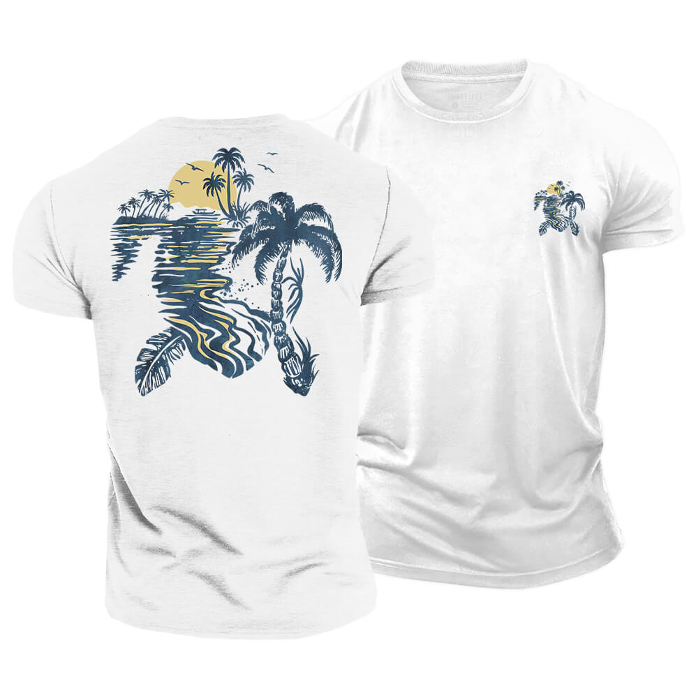 Turtle Palm Reflection Cotton T-Shirt