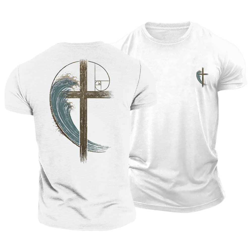 Wave Cross Christian Cotton T-Shirt