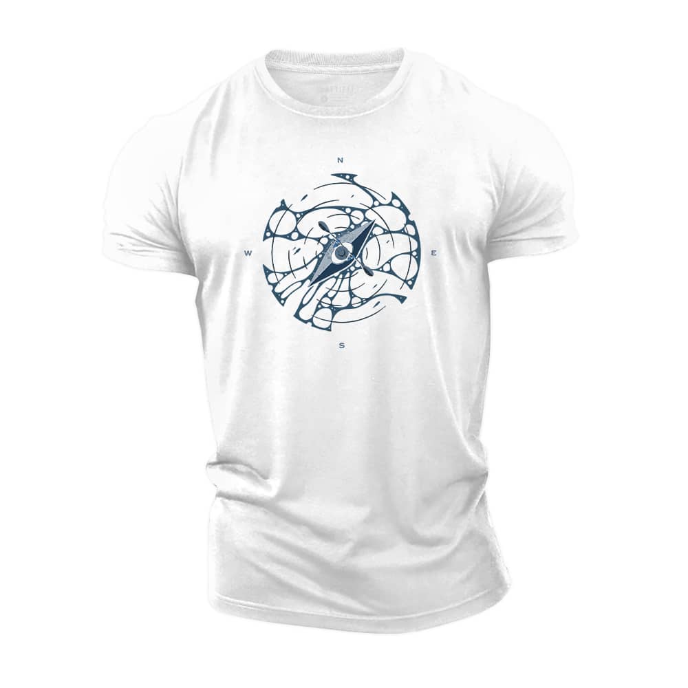 Lake Boat Compass Cotton T-Shirt