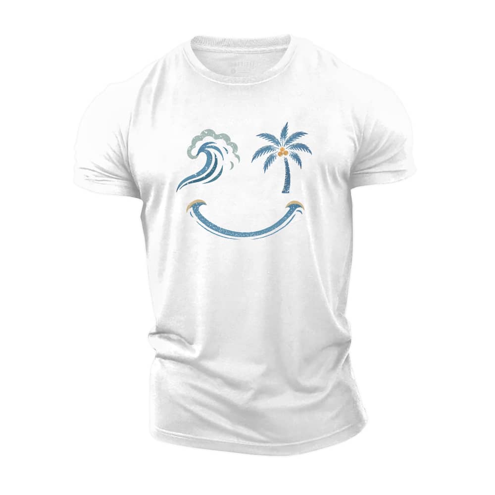 Wave Palm Smiley Cotton T-Shirt