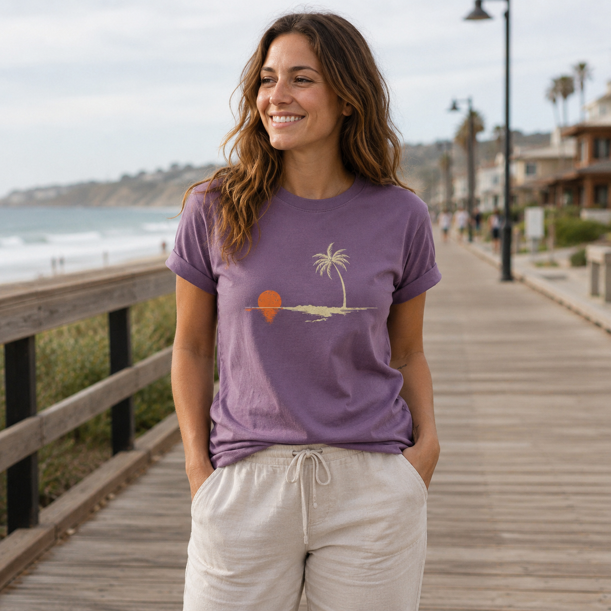 Palm Sunset Reflection Women's Cotton T-Shirt