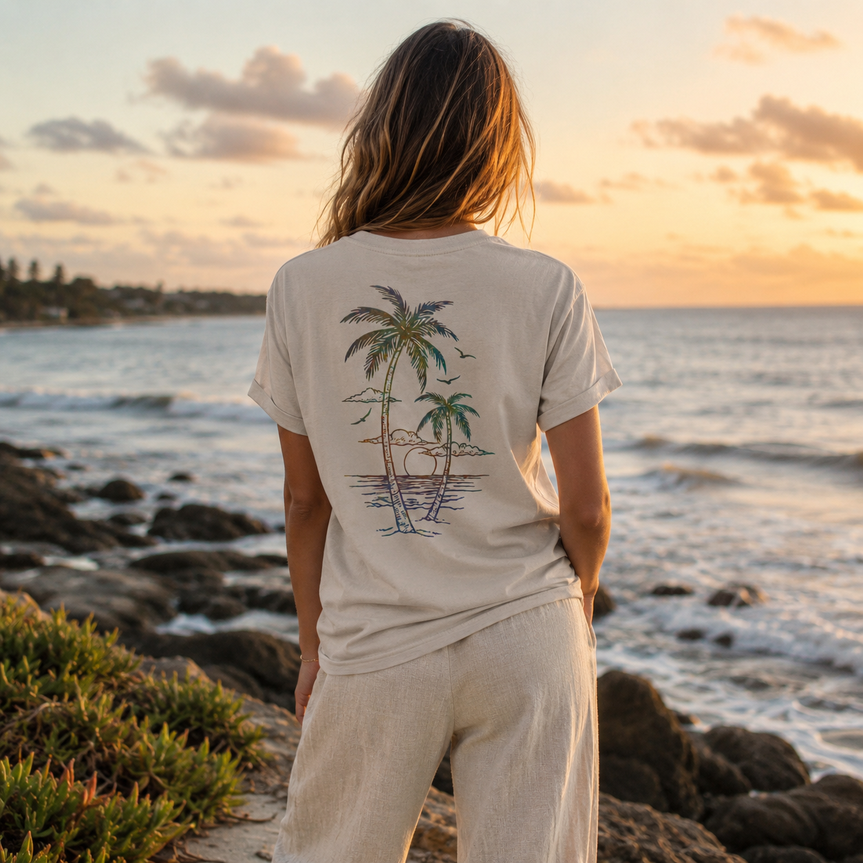 Vibrant Palm Scene Women's Cotton T-Shirt