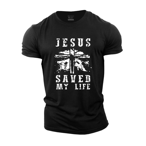 Cotton Jesus Saved My Life Graphic Fitness T-shirts
