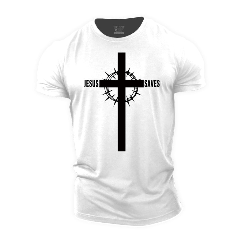 Cotton Jesus Saves Cross Workout T-shirts
