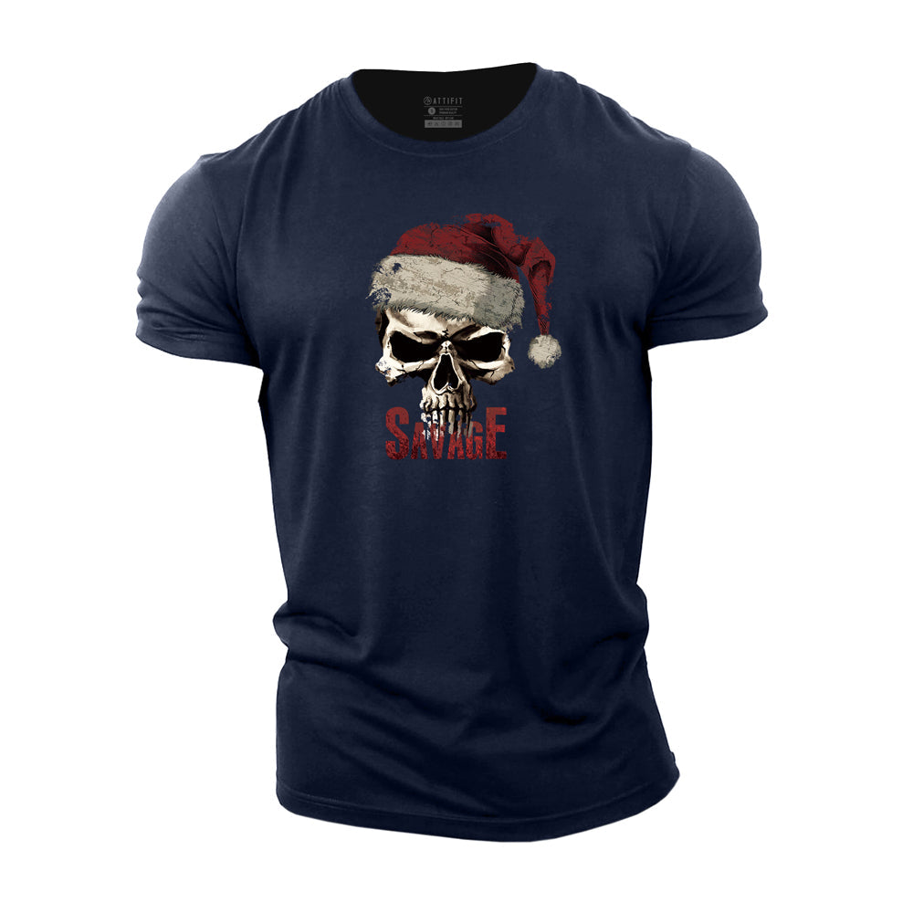 Savage Christmas Skull Cotton T-Shirt