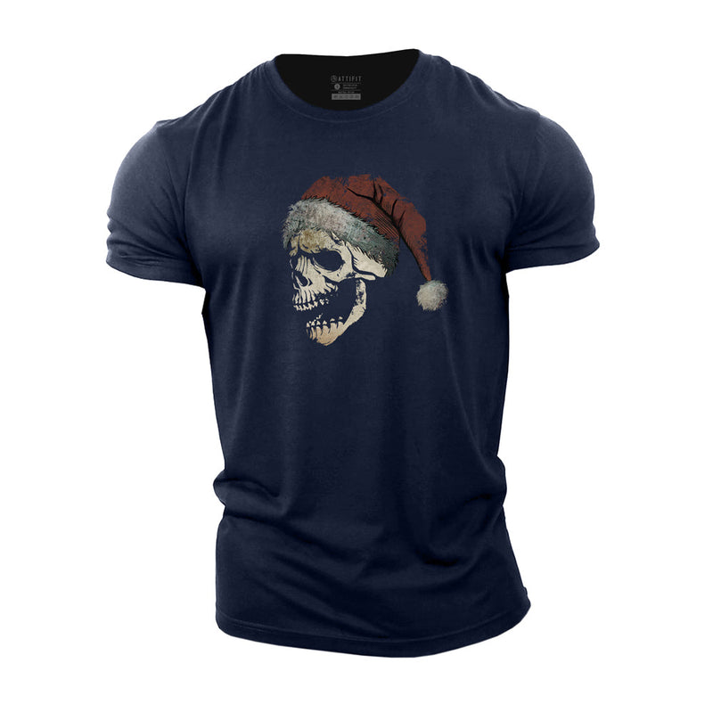 Skull Christmas Hat Cotton T-Shirts