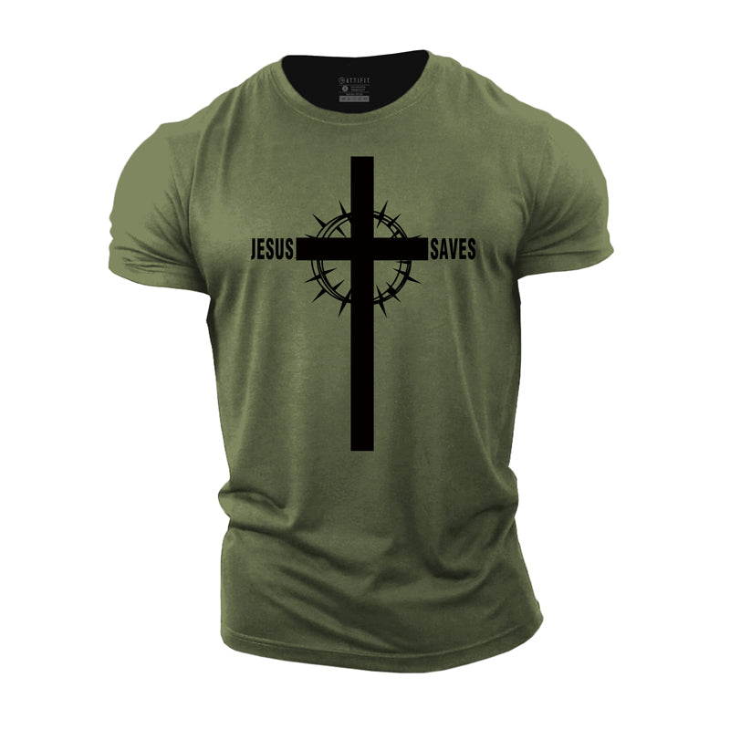Cotton Jesus Saves Cross Workout T-shirts