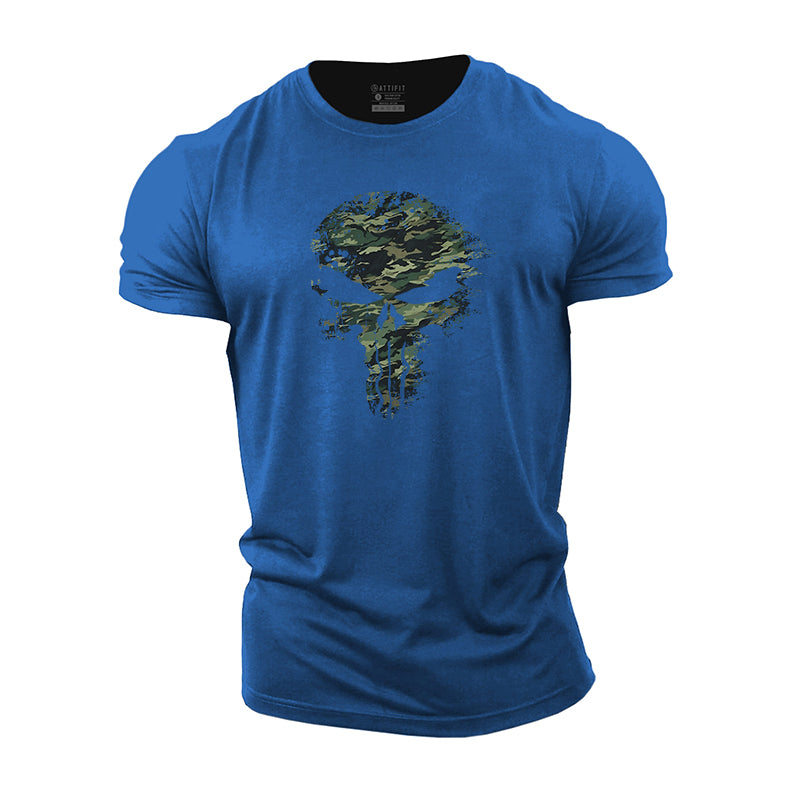 Camouflage Skull Graphic Cotton T-shirts