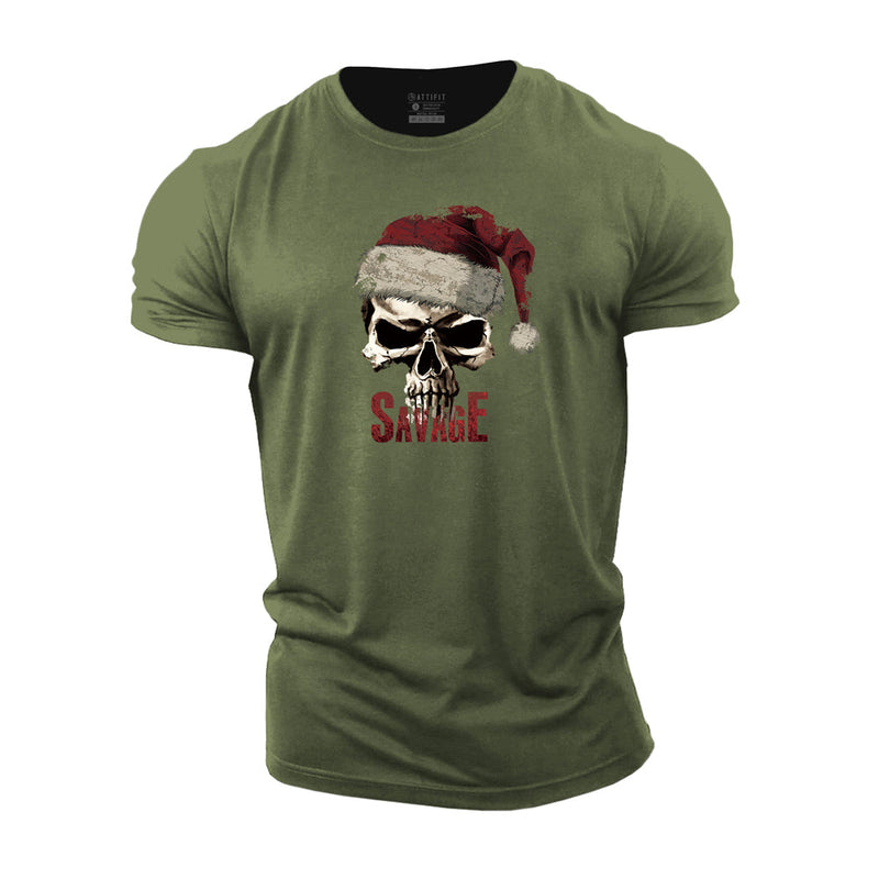 Savage Christmas Skull Cotton T-Shirts