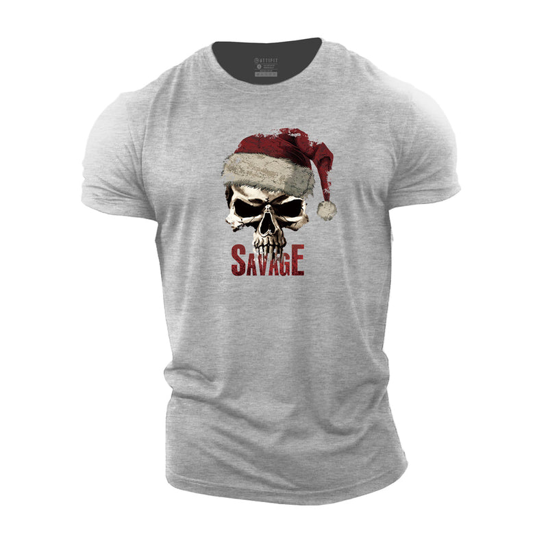 Savage Christmas Skull Cotton T-Shirts