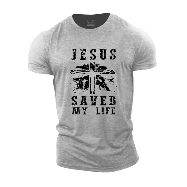Cotton Jesus Saved My Life Graphic Fitness T-shirts